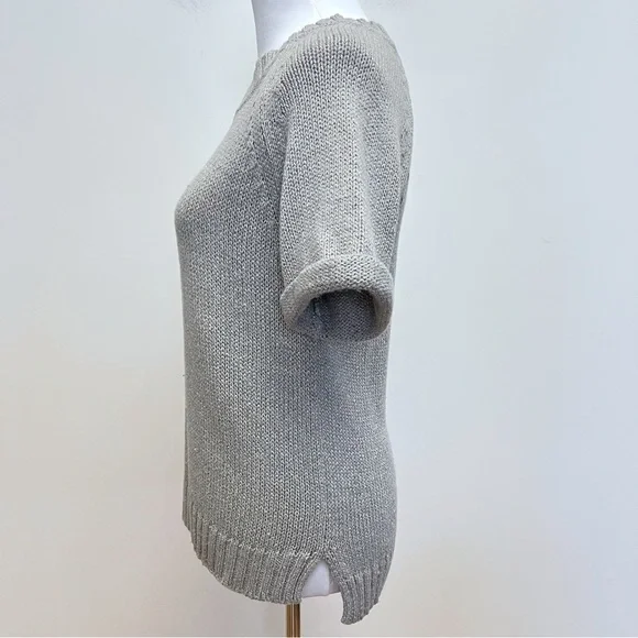 Banana Republic Grey Knit Gold Metallic Threaded Short Sleeve Wool Blend Sweater - Picture 6 of 10
